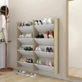 Zapateros de pared 4uds contrachapada blanco y roble 60x18x60cm by , Shoe racks and shoe organizers - Ref: Foro24-806731, Pri...