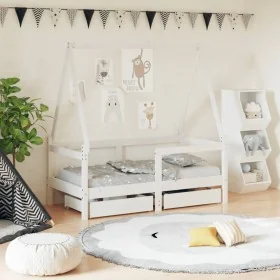 Estructura cama niños con cajones madera pino blanco 70x140 cm by , Cribs and beds for children - Ref: Foro24-834472, Price: ...