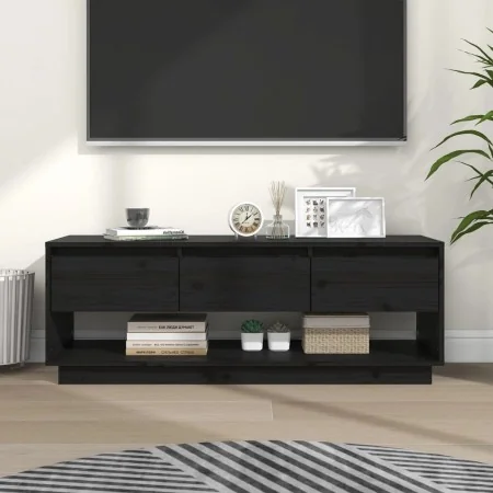Mueble de TV de madera maciza de pino negro 110,5x34x40 cm von , TV-Möbel - Ref: Foro24-813848, Preis: 80,45 €, Rabatt: %