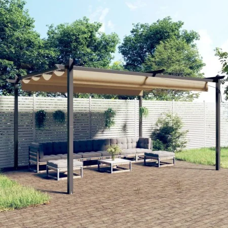 Cenador de jardín con techo retráctil gris taupé 4x3 m by , Tents and gazebos - Ref: Foro24-318539, Price: 520,60 €, Discount: %