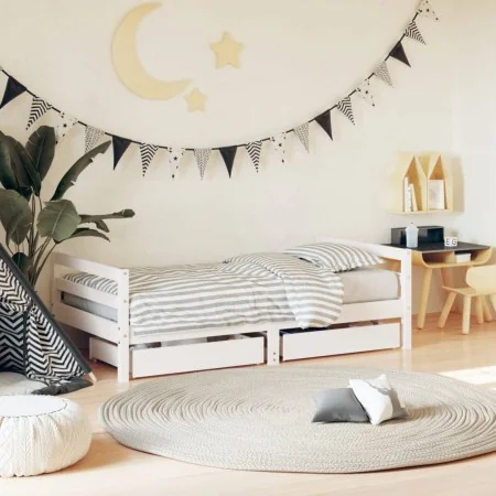 Estructura cama infantil y cajones madera pino blanco 80x160 cm von , Kinderbetten und Betten für Kinder - Ref: Foro24-834445...