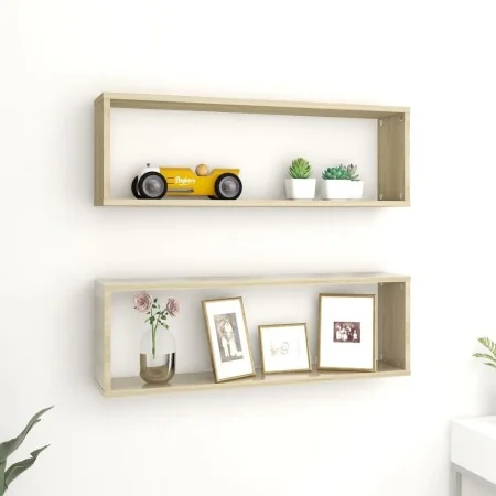 Estantes cubos de pared 2 uds contrachapada roble 80x15x26,5 cm by , Shelves and shelves - Ref: Foro24-807115, Price: 33,14 €...