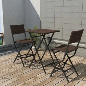 Mesa y sillas de jardín plegables 3 pzs acero poli ratán marrón by , Garden sets - Ref: Foro24-42871, Price: 152,79 €, Discou...