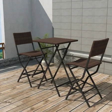 Mesa y sillas de jardín plegables 3 pzs acero poli ratán marrón de , Conjuntos de jardín - Ref: Foro24-42871, Precio: 152,79 ...
