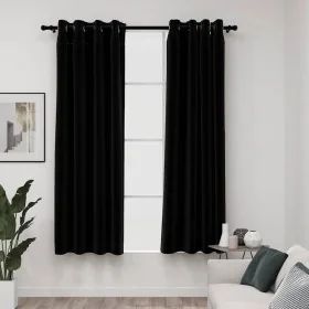 Cortinas opacas con ojales look de lino 2 pzas negro 140x175 cm by , Curtains and curtains - Ref: Foro24-321152, Price: 44,20...