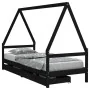 Estructura cama infantil y cajones madera pino negro 90x190 cm de , Cunas y camas para niños - Ref: Foro24-834479, Precio: 16...