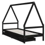 Estructura cama infantil y cajones madera pino negro 90x190 cm de , Cunas y camas para niños - Ref: Foro24-834479, Precio: 16...