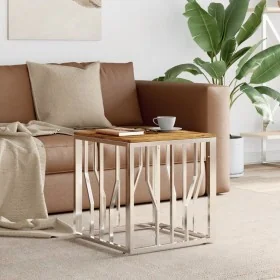 Mesa de centro acero inoxidable y madera maciza acacia plateada by , Coffee table - Ref: Foro24-350047, Price: 73,22 €, Disco...