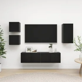 Set de muebles de TV 5 piezas madera contrachapada negro de , Muebles TV - Ref: Foro24-3078800, Precio: 138,28 €, Descuento: %