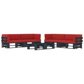 Muebles de palés 6 pzas y cojines madera pino impregnada negro by , Garden sets - Ref: Foro24-3067015, Price: 622,87 €, Disco...