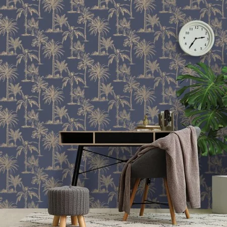 DUTCH WALLCOVERINGS Papel pintado árbol tropical azul marino y plata de , Papel pintado - Ref: Foro24-437420, Precio: 24,02 €...
