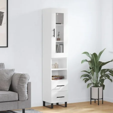 Aparador alto madera contrachapada blanco brillo 34,5x34x180 cm de , Aparadores - Ref: Foro24-3199323, Precio: 124,22 €, Desc...