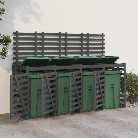 Cobertizo cuádruple para cubos de basura madera de pino gris by , Waste container supports - Ref: Foro24-3157699, Price: 550,...