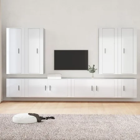 Set de muebles de TV 8 pzas madera contrachapada blanco brillo by , TV Furniture - Ref: Foro24-3188856, Price: 469,37 €, Disc...
