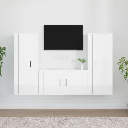 Set de muebles de TV 3 pzas madera contrachapada blanco brillo de , Muebles TV - Ref: Foro24-3188752, Precio: 166,38 €, Descu...