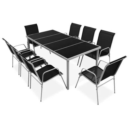 Juego de comedor de jardín 9 piezas de acero negro de , Conjuntos de jardín - Ref: Foro24-43306, Precio: 432,07 €, Descuento: %