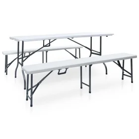 Mesa de jardín plegable con 2 bancos acero y HDPE blanco 180 cm by , Garden sets - Ref: Foro24-48833, Price: 162,42 €, Discou...
