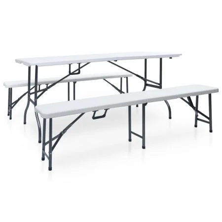 Mesa de jardín plegable con 2 bancos acero y HDPE blanco 180 cm de , Conjuntos de jardín - Ref: Foro24-48833, Precio: 175,64 ...
