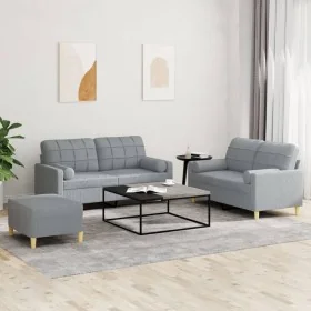 Juego de sofás con cojines 3 piezas tela gris claro by , Sofas - Ref: Foro24-3201298, Price: 467,21 €, Discount: %