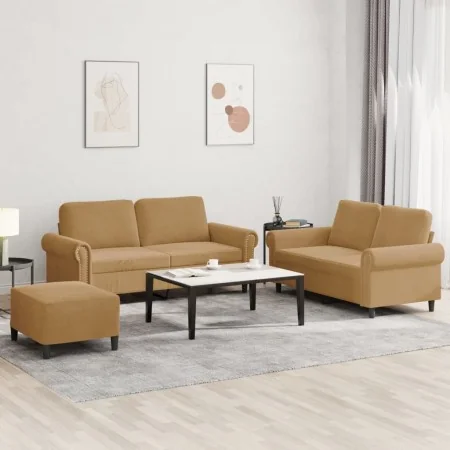 Juego de sofás con cojines 3 piezas terciopelo marrón by , Sofas - Ref: Foro24-3202227, Price: 512,10 €, Discount: %