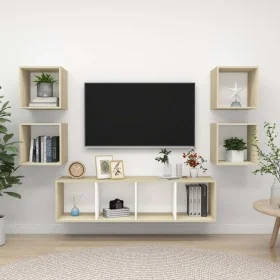 Muebles de salón 5 pzas madera ingeniería blanco y roble Sonoma von , TV-Möbel - Ref: Foro24-3079624, Preis: 156,04 €, Rabatt: %