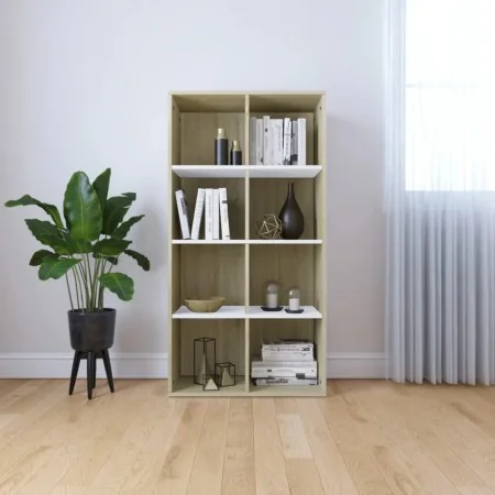 Estantería/Aparador contrachapada blanco y roble 66x30x130 cm de , Librerías y estanterías - Ref: Foro24-800158, Precio: 66,8...