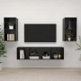Muebles de salón de pared 4 pzas madera ingeniería negro brillo by , TV Furniture - Ref: Foro24-3079878, Price: 152,48 €, Dis...