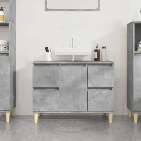 Armario de lavabo madera contrachapada gris hormigón 80x33x60cm de , Tocadores de baño - Ref: Foro24-821272, Precio: 93,64 €,...