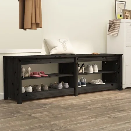 Banco zapatero de madera maciza de pino negro 160x36,5x50 cm by , Shoe racks and shoe organizers - Ref: Foro24-821728, Price:...