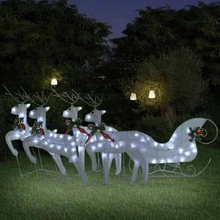 Decoración navideña de renos y trineo de jardín blanco 100 LEDs by , Christmas lights - Ref: Foro24-3100429, Price: 84,45 €, ...