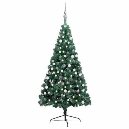 Medio árbol de Navidad con luces y bolas verde 120 cm by , Christmas trees - Ref: Foro24-3077649, Price: 42,64 €, Discount: %