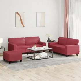 Juego de sofás 3 piezas cuero sintético rojo tinto by , Sofas - Ref: Foro24-3201922, Price: 583,04 €, Discount: %