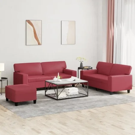 Juego de sofás 3 piezas cuero sintético rojo tinto von , Sofas - Ref: Foro24-3201922, Preis: 583,04 €, Rabatt: %