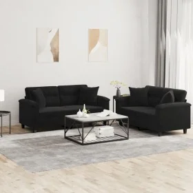 Juego de sofás con cojines 2 piezas tela microfibra negro by , Sofas - Ref: Foro24-3202329, Price: 557,65 €, Discount: %
