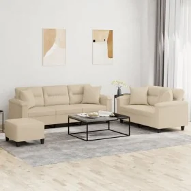 Juego de sofás con cojines 3 piezas tela microfibra crema by , Sofas - Ref: Foro24-3202360, Price: 630,30 €, Discount: %