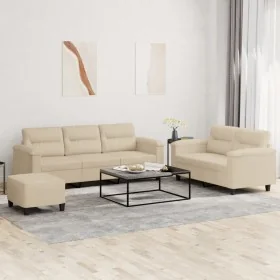 Juego de sofás con cojines 3 piezas tela microfibra crema by , Sofas - Ref: Foro24-3202348, Price: 603,05 €, Discount: %