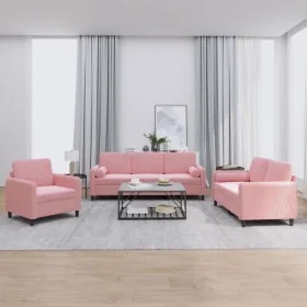 Juego de sofás con cojines 3 piezas terciopelo rosa by , Sofas - Ref: Foro24-3201957, Price: 746,53 €, Discount: %