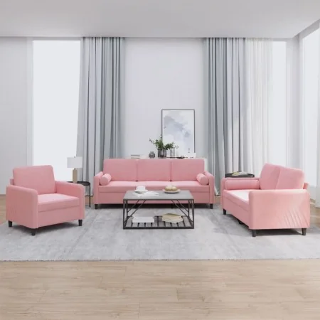Juego de sofás con cojines 3 piezas terciopelo rosa by , Sofas - Ref: Foro24-3201957, Price: 746,53 €, Discount: %