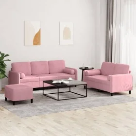 Juego de sofás con cojines 3 piezas terciopelo rosa by , Sofas - Ref: Foro24-3202047, Price: 623,20 €, Discount: %