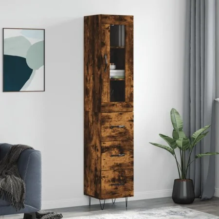 Aparador de madera contrachapada roble ahumado 34,5x34x180 cm by , Sideboards - Ref: Foro24-3199270, Price: 110,38 €, Discoun...