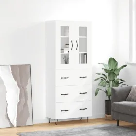Aparador alto madera contrachapada blanco brillo 69,5x34x180 cm by , Sideboards - Ref: Foro24-3198435, Price: 200,19 €, Disco...