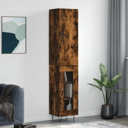 Aparador de madera contrachapada roble ahumado 34,5x34x180 cm by , Sideboards - Ref: Foro24-3199078, Price: 98,64 €, Discount: %