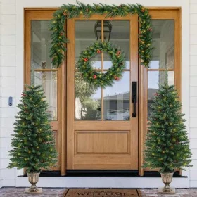 Árboles de Navidad artificiales 2 uds corona, guirnalda y LED by , Christmas trees - Ref: Foro24-344648, Price: 111,55 €, Dis...