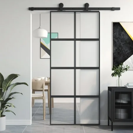Puerta corredera vidrio templado y aluminio negra 90x205 cm de , Puertas para el hogar - Ref: Foro24-155223, Precio: 199,77 €...