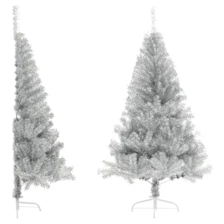 Medio árbol de Navidad artificial con soporte PET plata 180 cm by , Christmas trees - Ref: Foro24-344697, Price: 38,71 €, Dis...