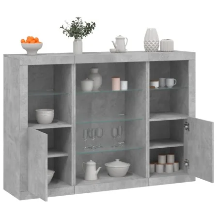 Aparador con luz LED 3 pzas madera de ingeniería gris hormigón by , Sideboards - Ref: Foro24-3209131, Price: 201,60 €, Discou...