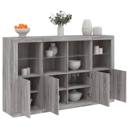 Aparador con luz LED 3 pzas madera de ingeniería gris Sonoma de , Aparadores - Ref: Foro24-3209119, Precio: 262,56 €, Descuen...