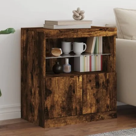 Aparador con luces LED roble ahumado 60x37x67 cm by , Sideboards - Ref: Foro24-836655, Price: 61,59 €, Discount: %
