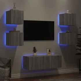 Muebles TV pared con LED 6 pzas madera ingeniería gris Sonoma von , TV-Möbel - Ref: Foro24-3216816, Preis: 179,14 €, Rabatt: %