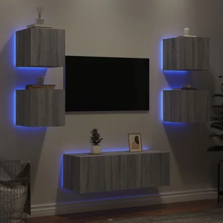 Muebles TV pared con LED 6 pzas madera ingeniería gris Sonoma von , TV-Möbel - Ref: Foro24-3216816, Preis: 179,14 €, Rabatt: %